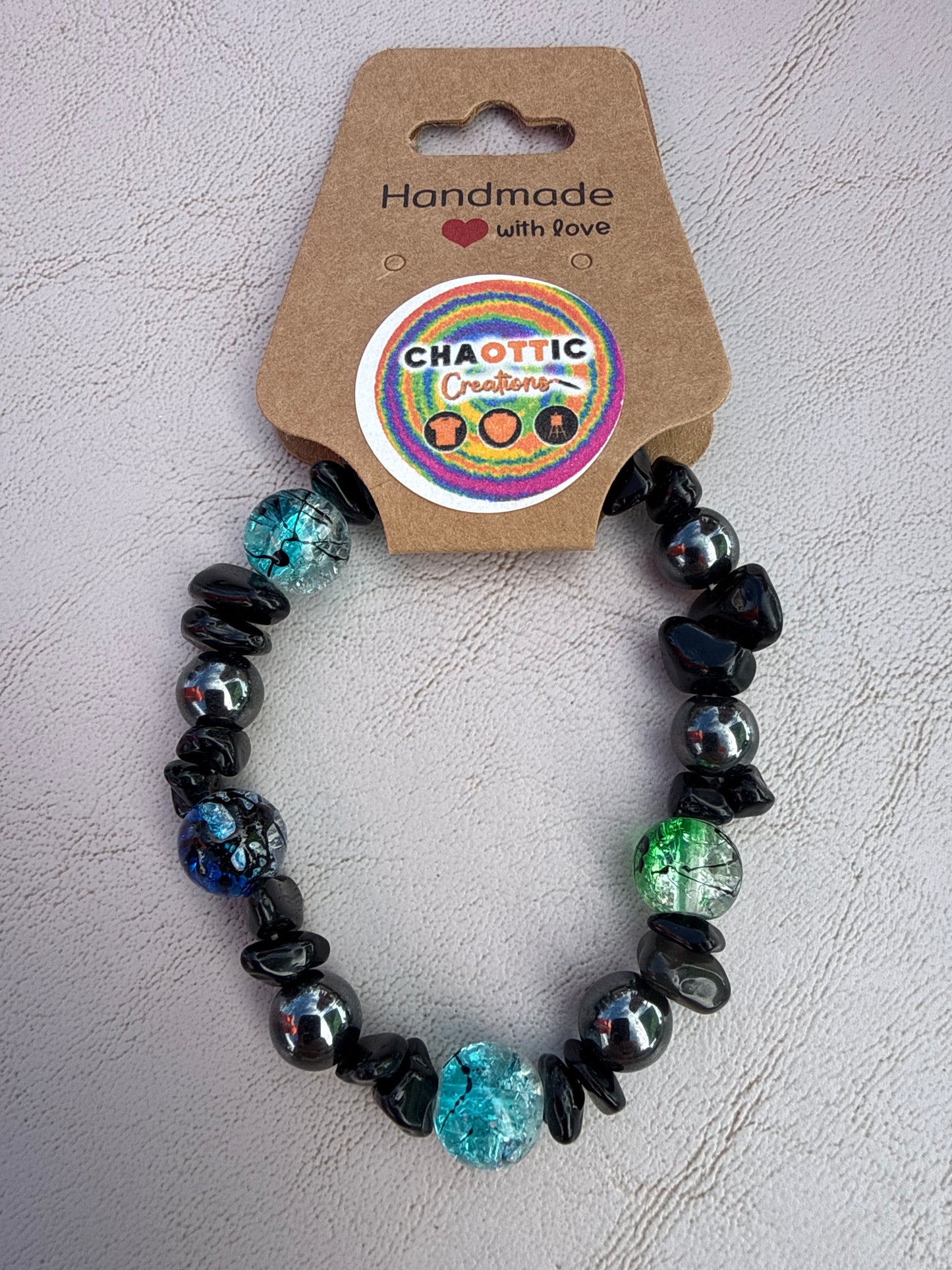Handmade Bracelet (Hematite, Obsidian, and Glass)